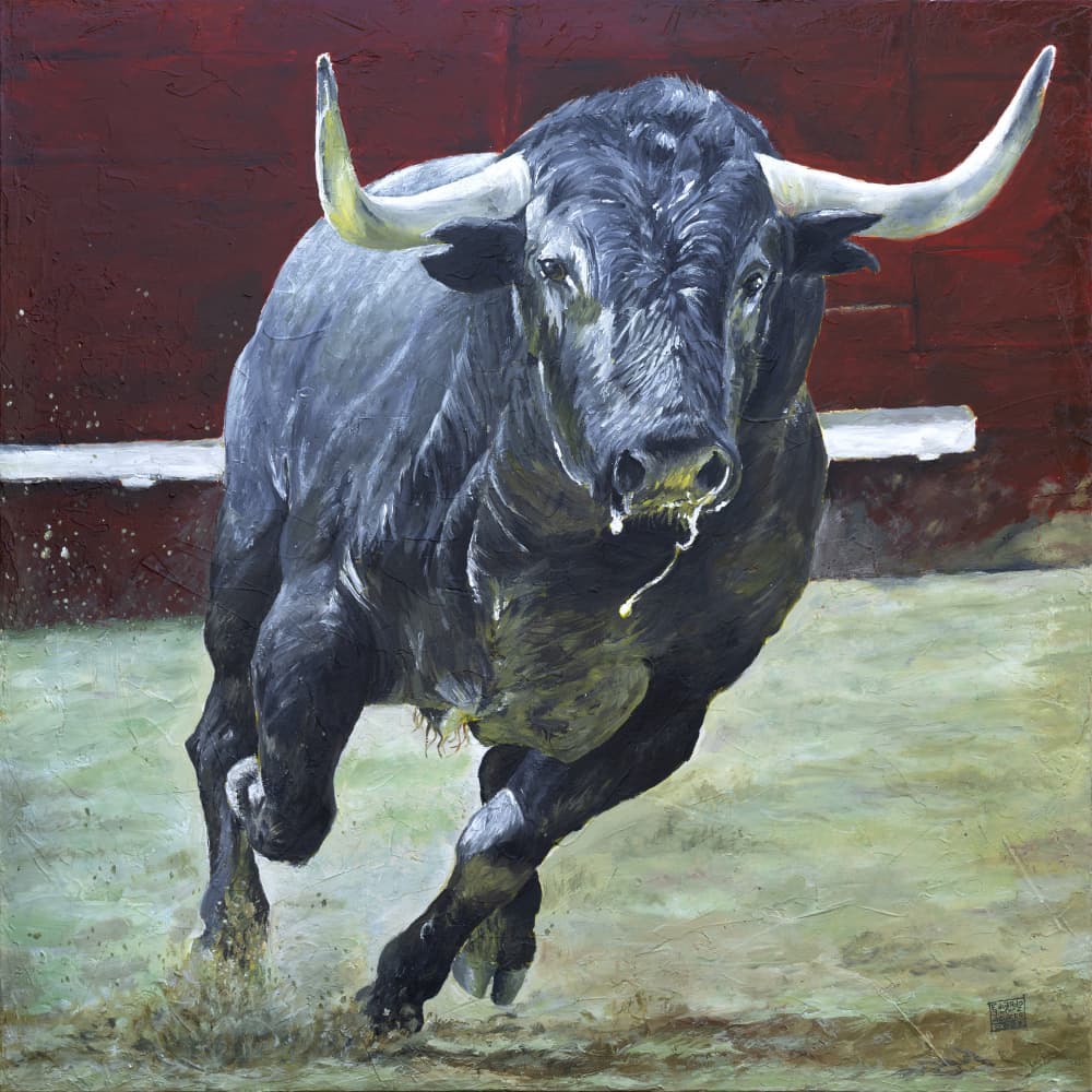 Powerful Charging Bull by Eduardo JIMÉNEZ AGUIRRE — canvas wall art