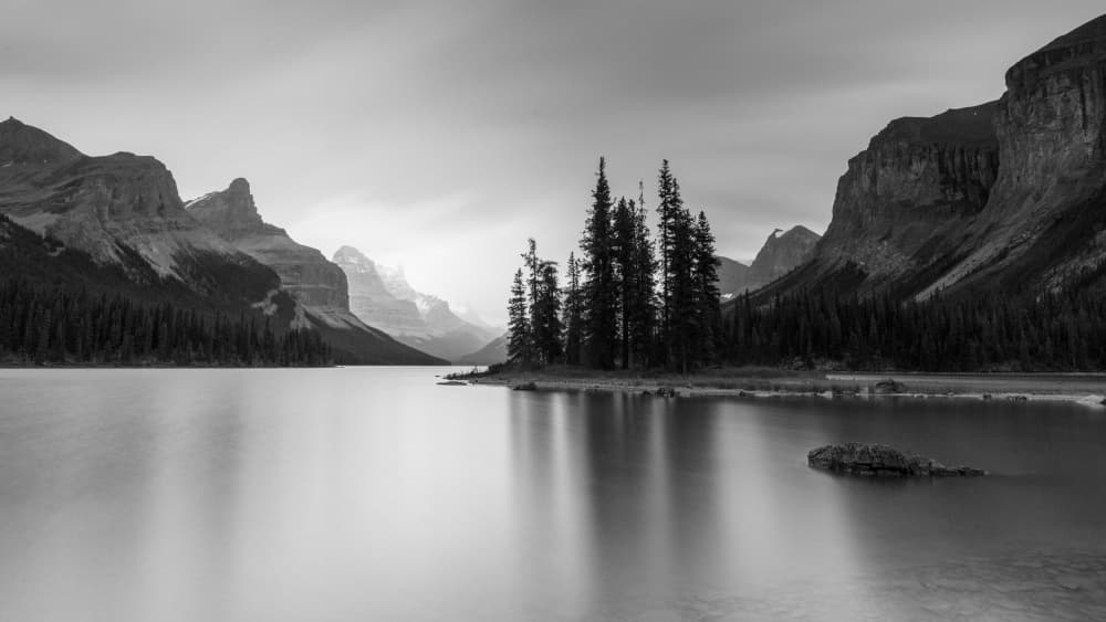 Serene Mountain Lake Island by Junbo Liang — canvas wall art