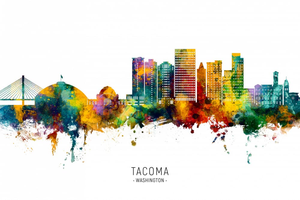Vibrant Tacoma Cityscape by Michael Tompsett — canvas wall art