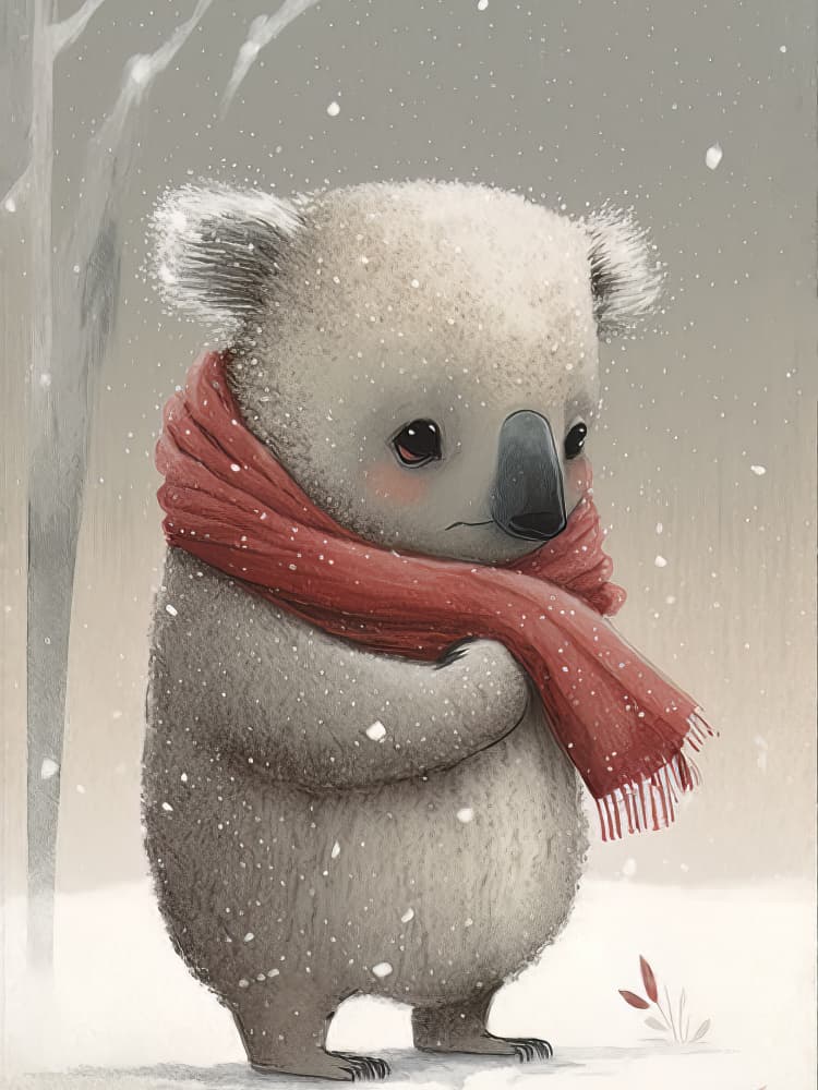 Snowy Koala Winter Scarf by Bilge Paksoylu — canvas wall art