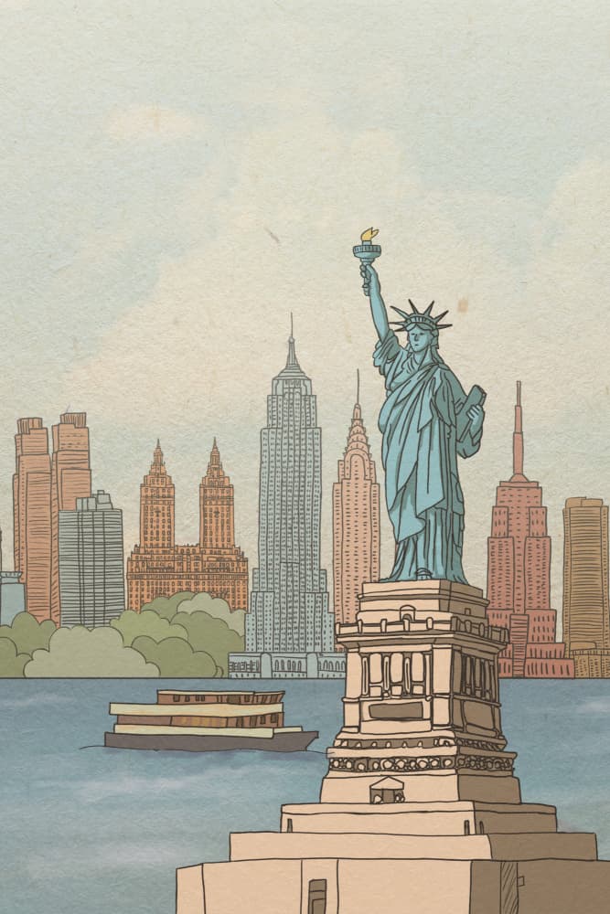 Lady Liberty Skyline by Xuan Thai — canvas wall art