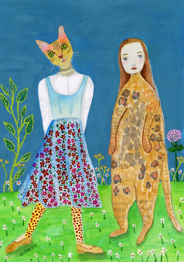 Whimsical Cat Leopard Girls by Sharyn Bursic — canvas wall art