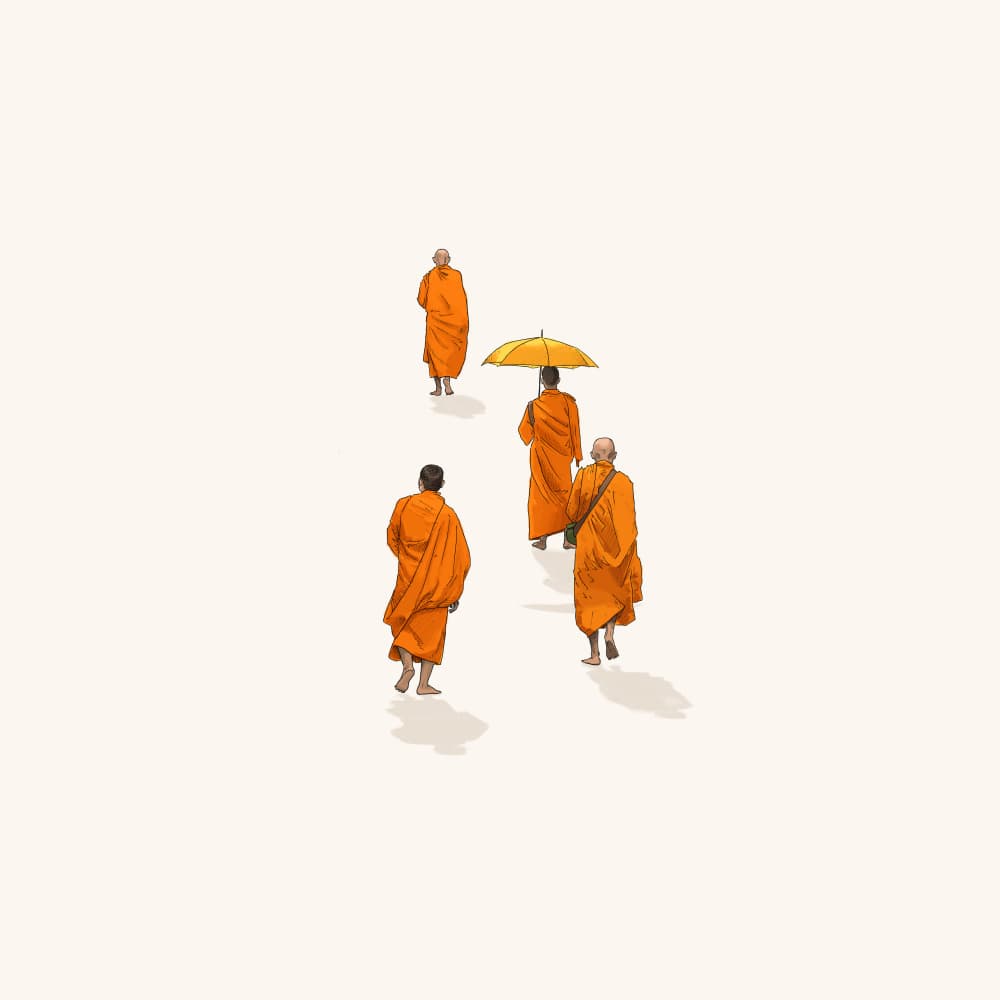 Monks Walking with Umbrella by Jason Ratliff — canvas wall art