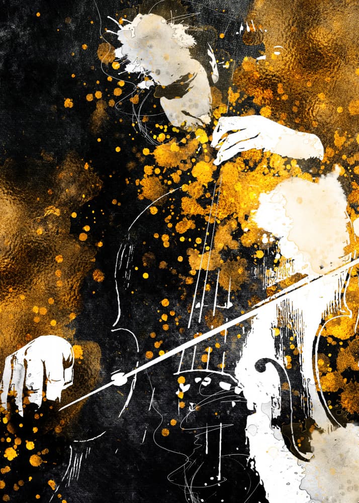Golden Cello Melody by Justyna Jaszke — canvas wall art