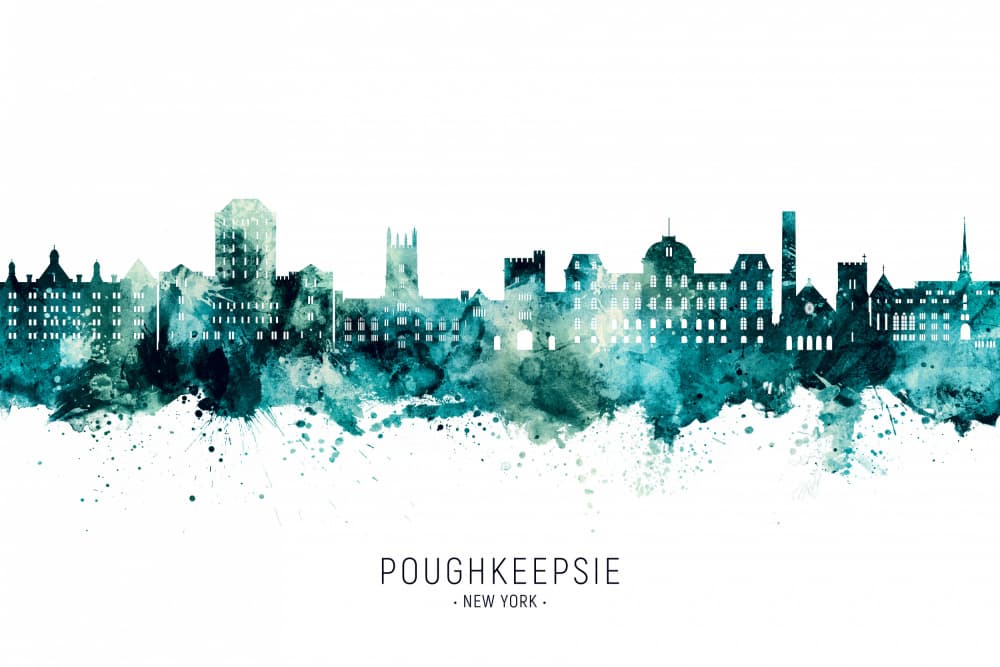 Teal Poughkeepsie Skyline by Michael Tompsett — canvas wall art