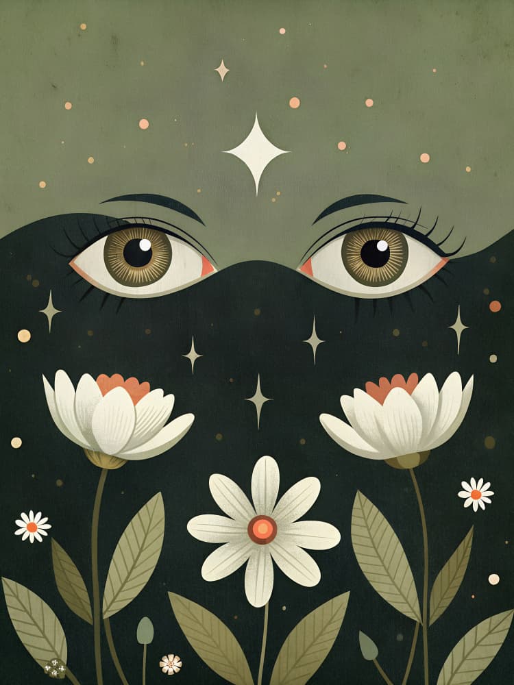 Mystic Night Garden Gaze by Miguel Bruzual — canvas wall art