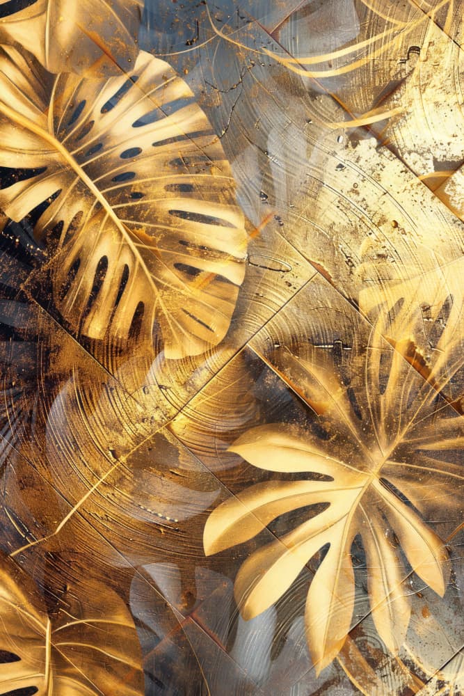 Golden Tropical Monstera by Rafal Kulik — canvas wall art