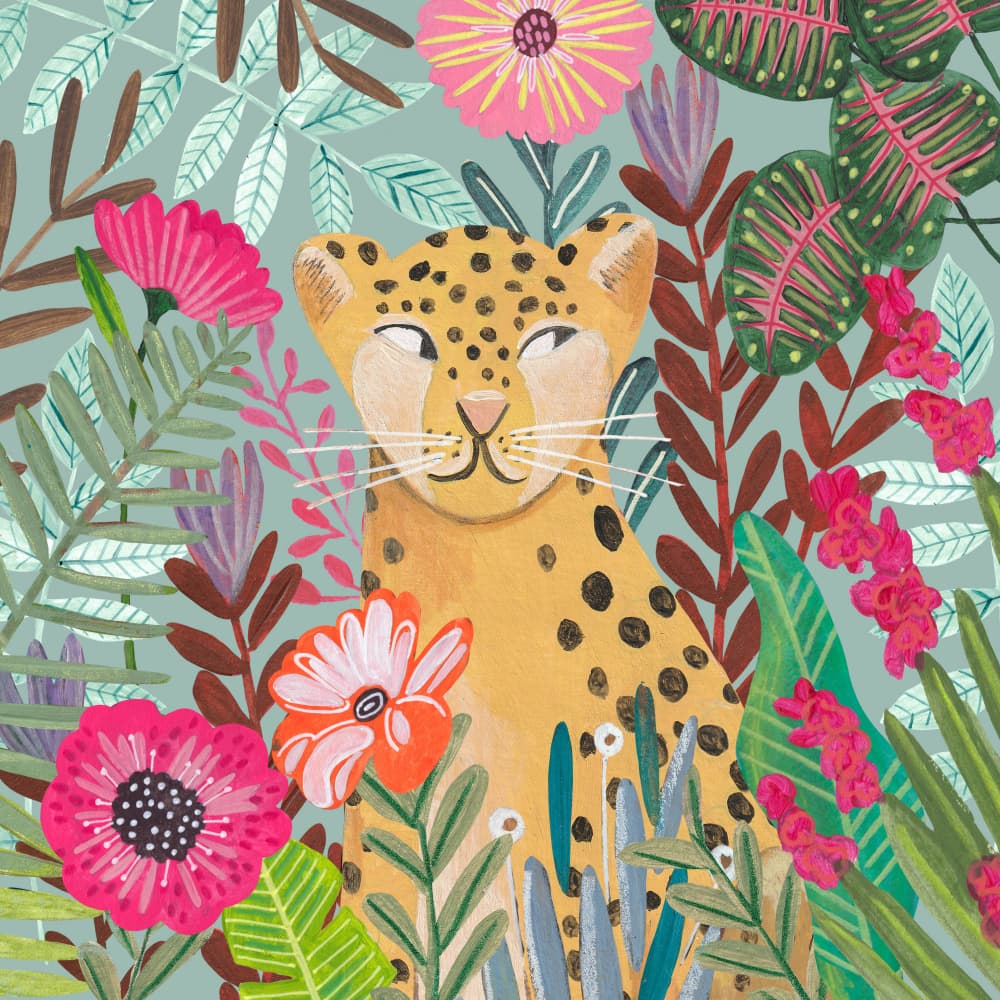 Leopard in floral jungle by Caroline Bonne Müller — canvas wall art