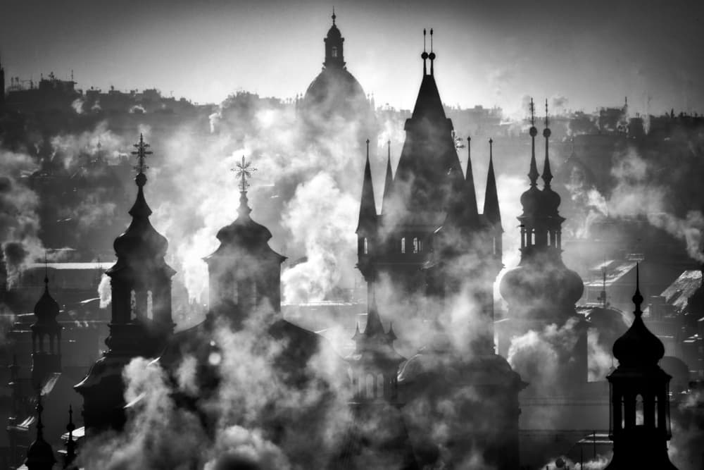 Misty City Spires by Martin Froyda — canvas wall art