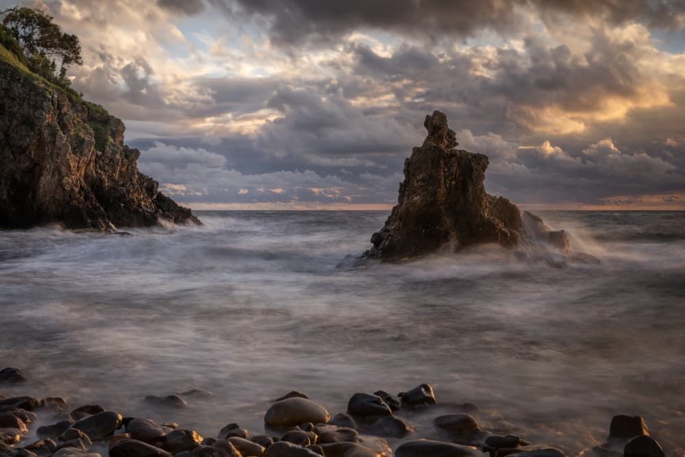 Dramatic Sea Stack Sunset by fotomarion — canvas wall art