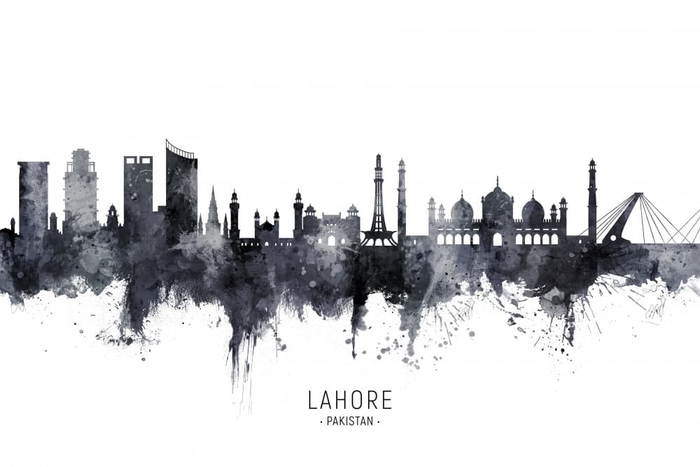 Lahore Watercolor Skyline by Michael Tompsett — canvas wall art