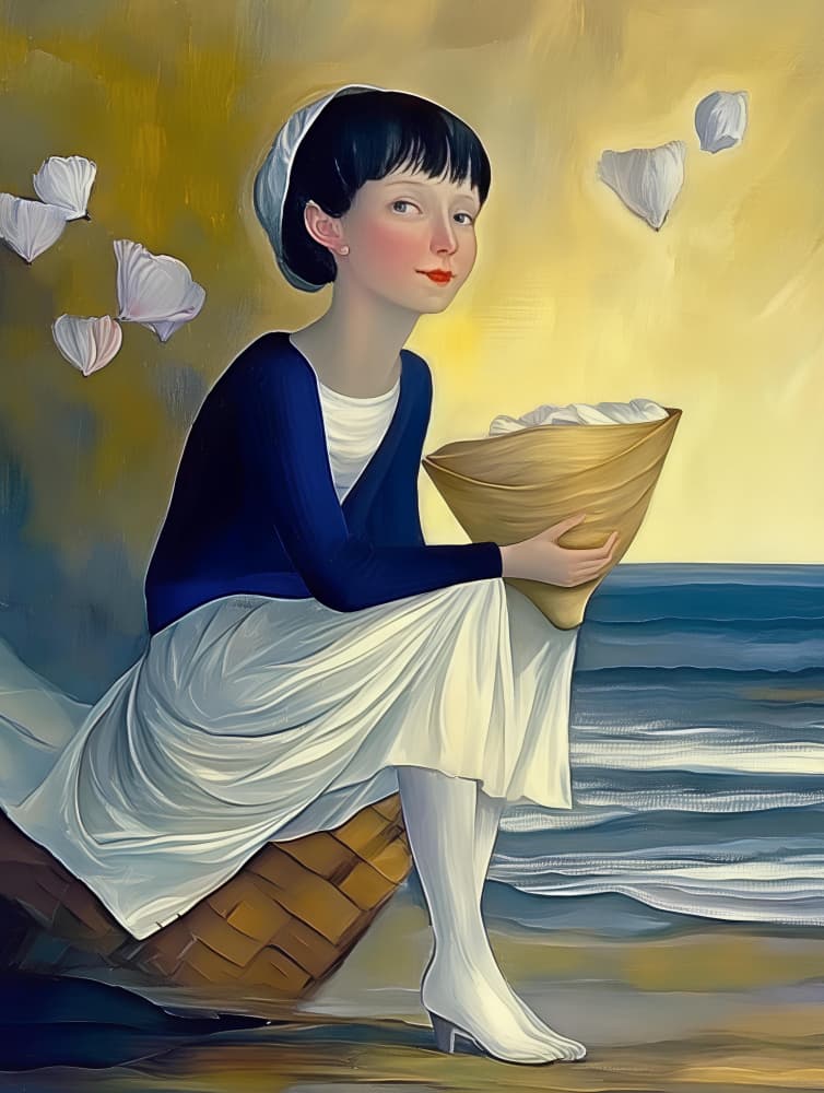 Seaside Laundry Girl by Avanesova Elena — canvas wall art