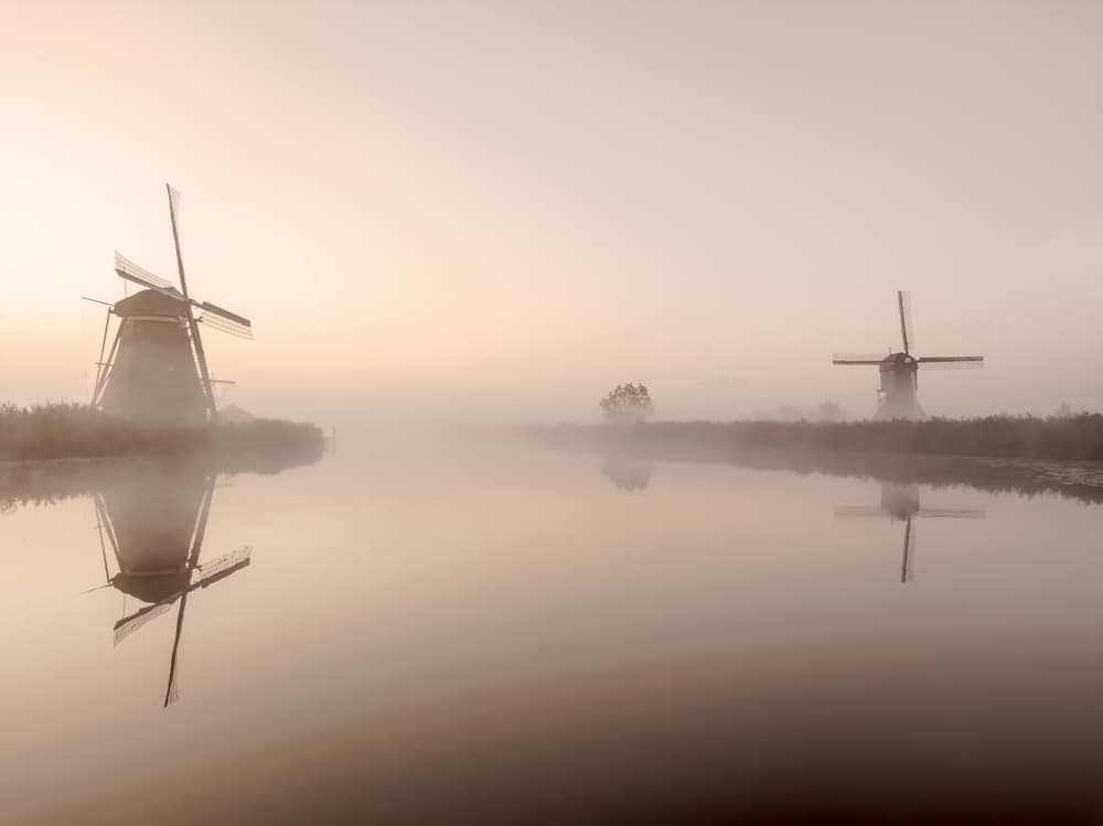 Misty Morning Windmills by Adam Dauria ☂ — canvas wall art