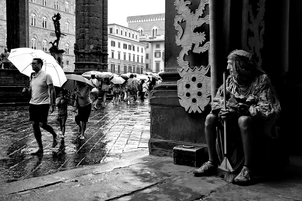 Living Statue Rainy Street by Francesco Martinelli — canvas wall art