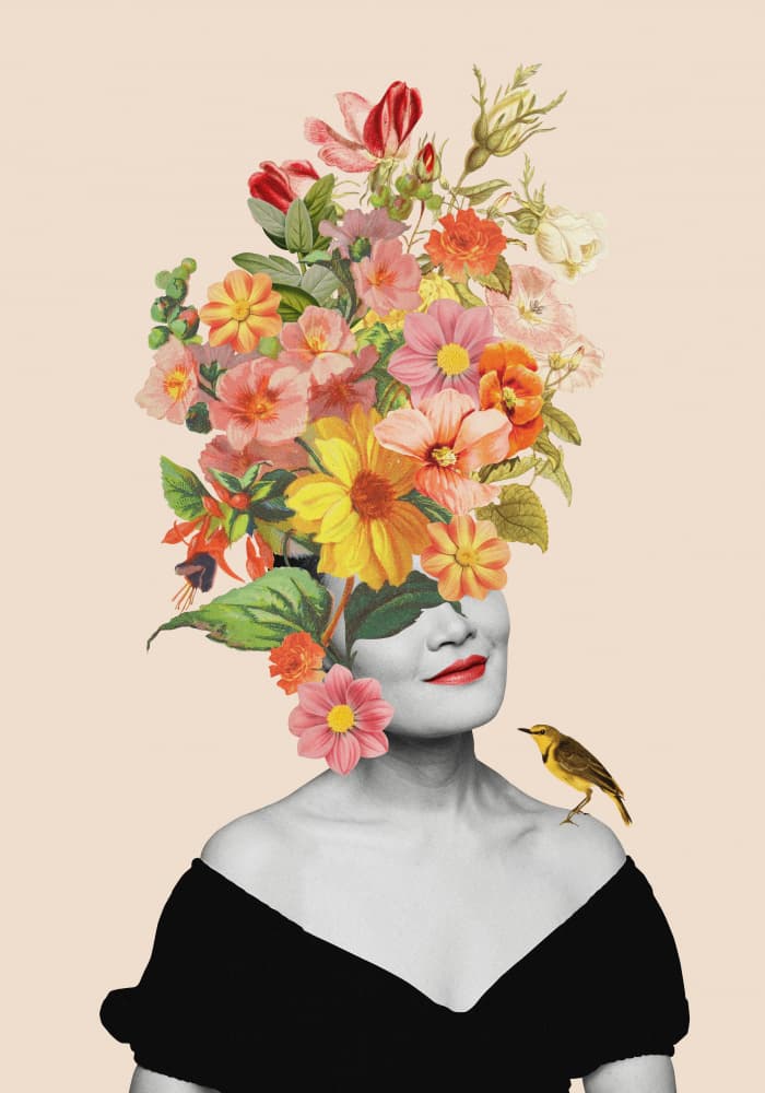 Floral Woman And Bird by Frida Floral Studio — canvas wall art