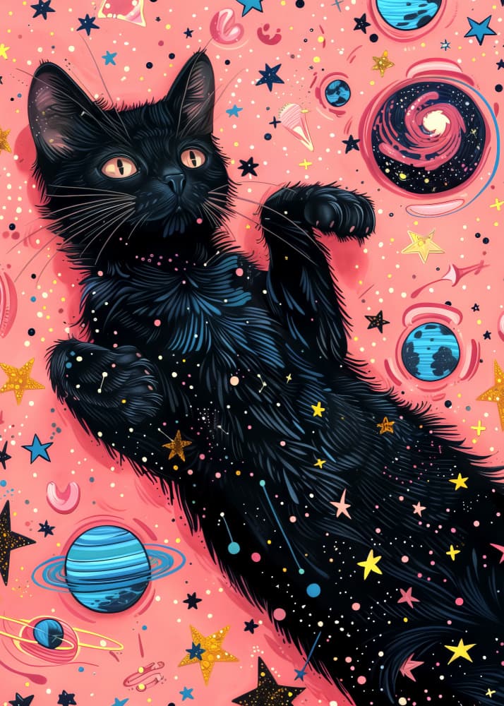 Cosmic Black Cat by Justyna Jaszke — canvas wall art