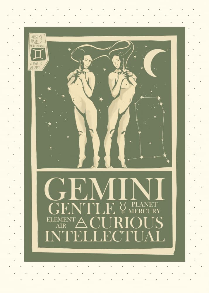 Gemini Zodiac Twins by Dion Gem — canvas wall art