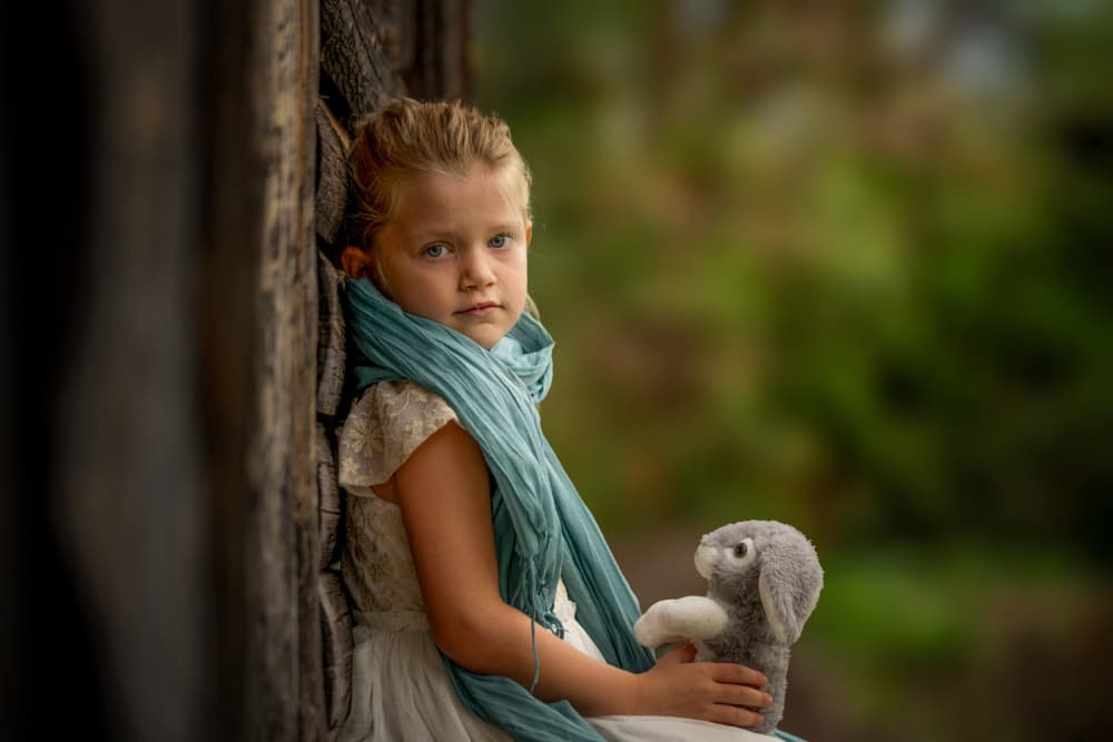 Pensive Girl With Bunny by Joško Šimic — canvas wall art
