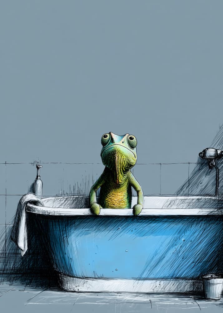 Chameleon Bath Time by Justyna Jaszke — canvas wall art