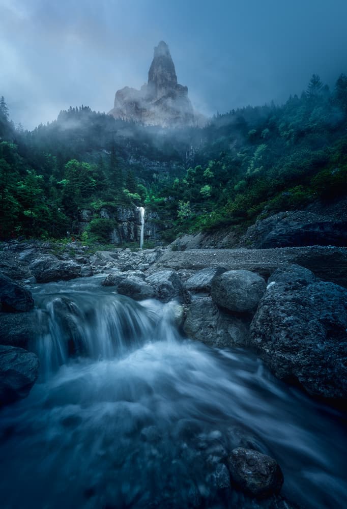 Misty Mountain Waterfall by Ricardo Gayan — canvas wall art