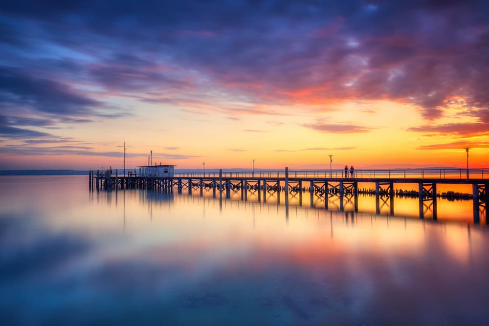 Sunset Pier Reflections by Judith Kuhn — canvas wall art