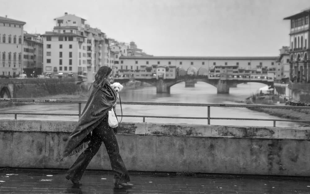 Woman Dog Rainy Stroll by Itzik Einhorn — canvas wall art