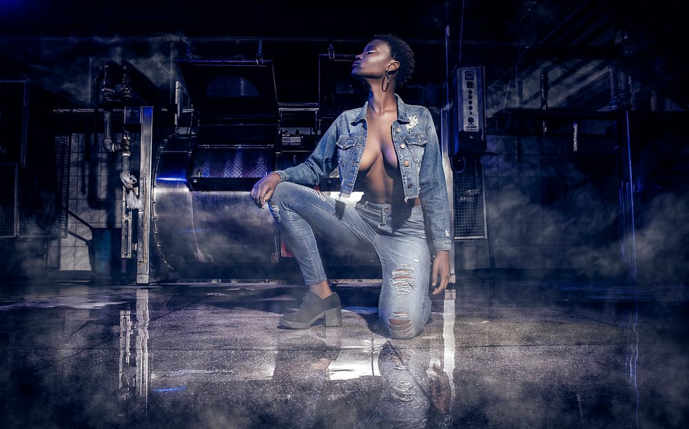 Moody Denim Pose by Jackson Carvalho — canvas wall art