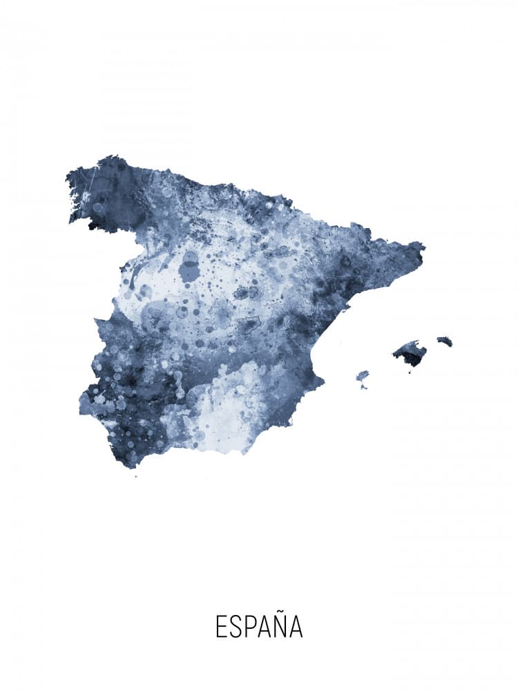 Spain Watercolor Map by Michael Tompsett — canvas wall art