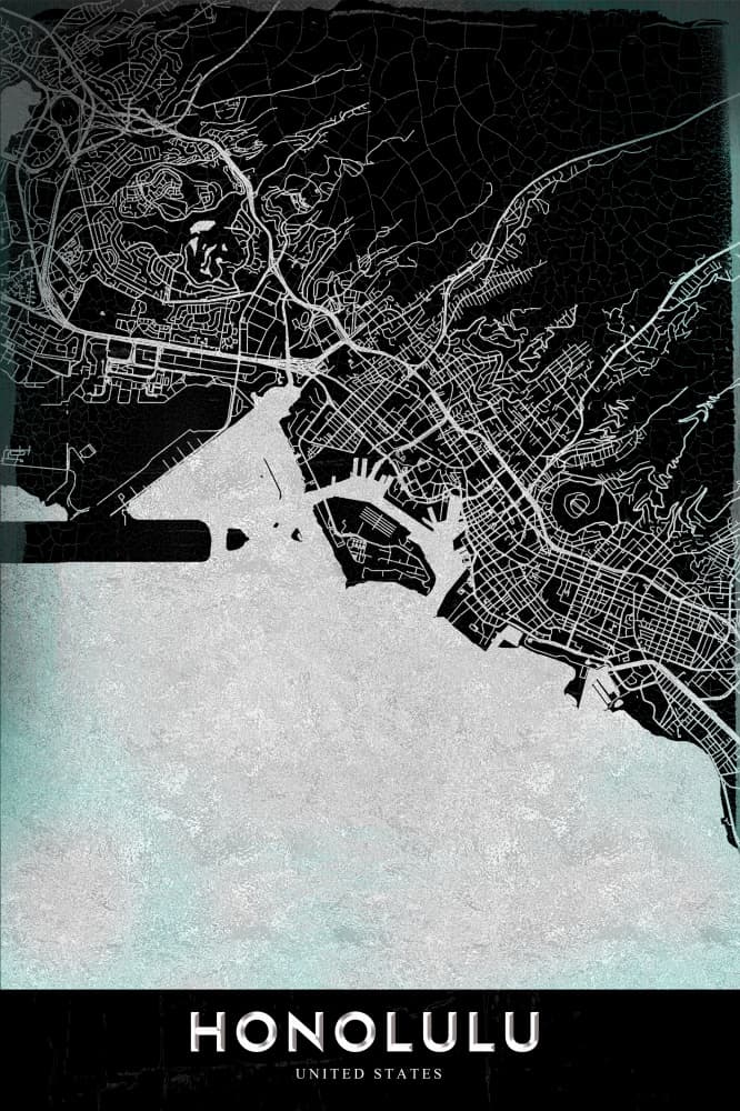 Honolulu City Map by StudioSix — canvas wall art