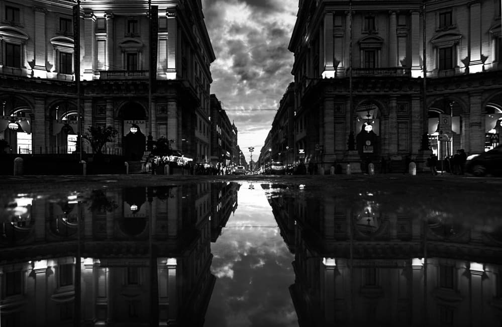 Moody City Night Reflection by Stefano Avolio — canvas wall art