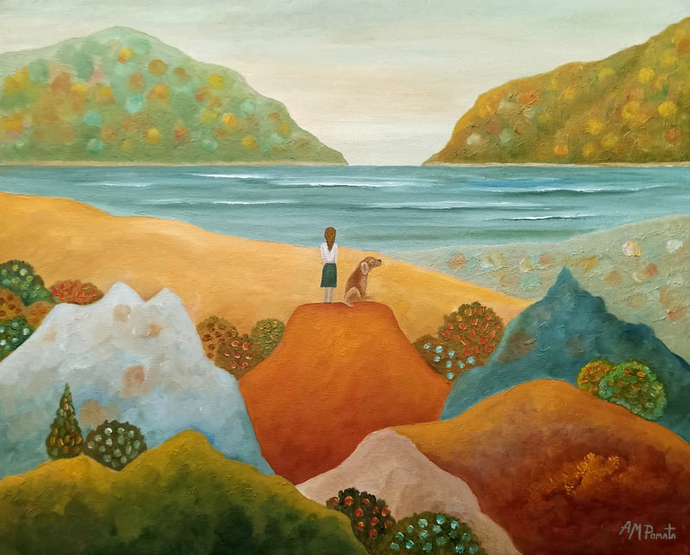 Girl Dog Sea View by Angeles M. Pomata — canvas wall art