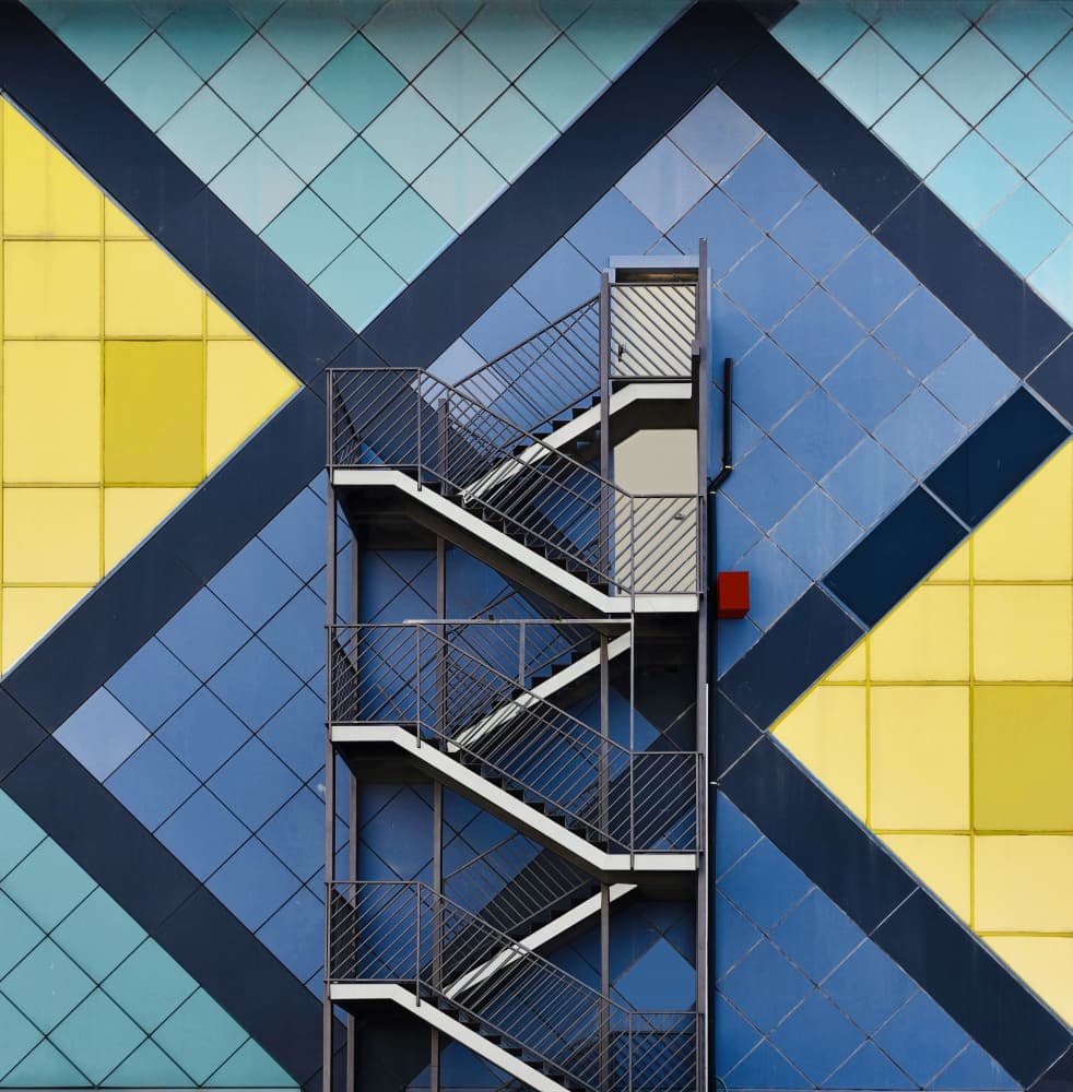 Colorful Geometric Fire Escape by Arnon Orbach — canvas wall art