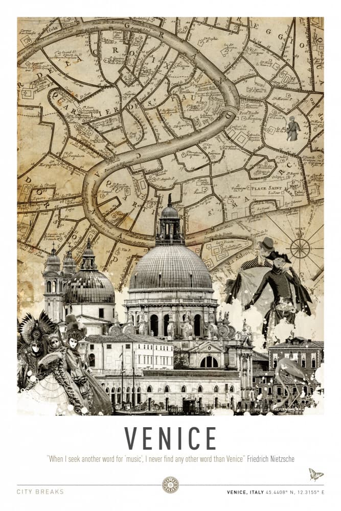 Vintage Venice Map by Simon Goggin — canvas wall art