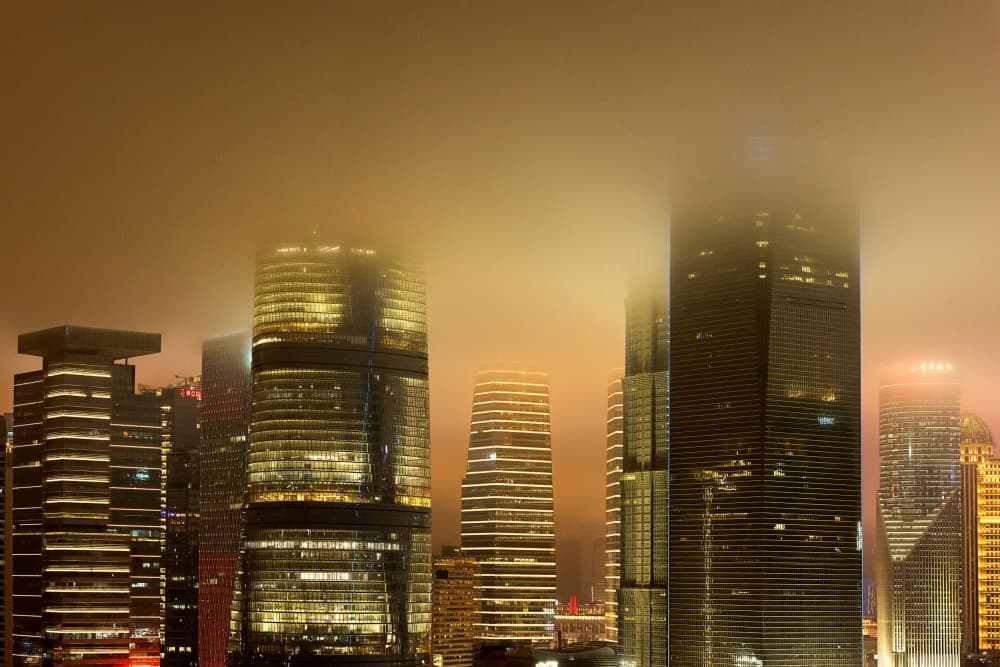 Golden City Night Fog by konglingming — canvas wall art