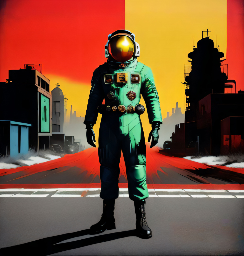 Astronaut Red Sky City by Cicero Spin — canvas wall art