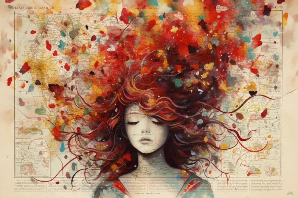 Woman's Colorful World Map by thomas chedeville — canvas wall art