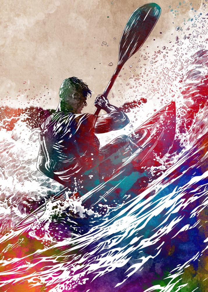 Vibrant Whitewater Kayaking by Justyna Jaszke — canvas wall art