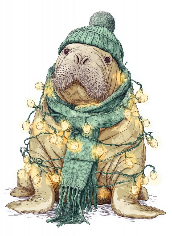 Cozy Walrus Christmas by Justyna Jaszke — canvas wall art