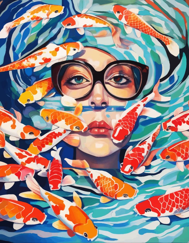 Koi Woman Portrait by Uma Gokhale — canvas wall art
