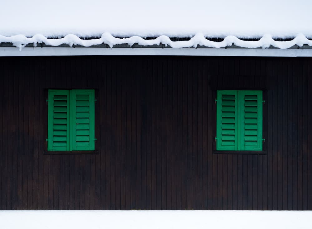 Snowy Cabin Green Shutters by Streiff Marcel — canvas wall art