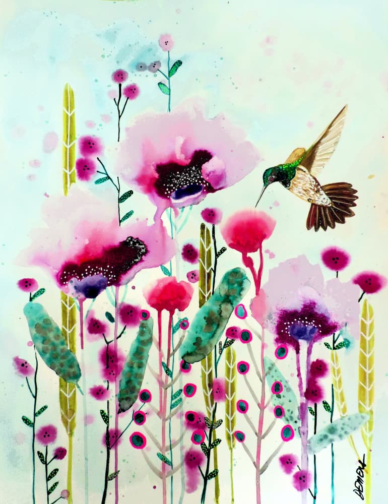 Whimsical Garden Hummingbird by Sylvie Demers — canvas wall art
