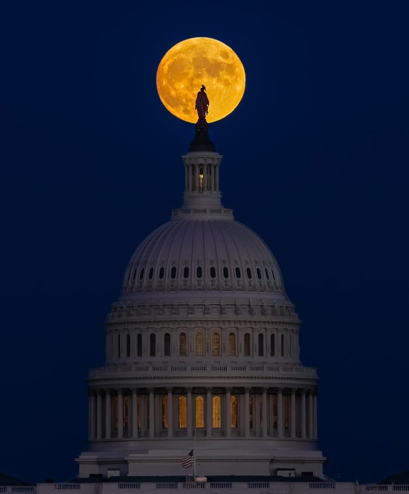 Golden Moon Over Capitol by Yanny Liu — canvas wall art