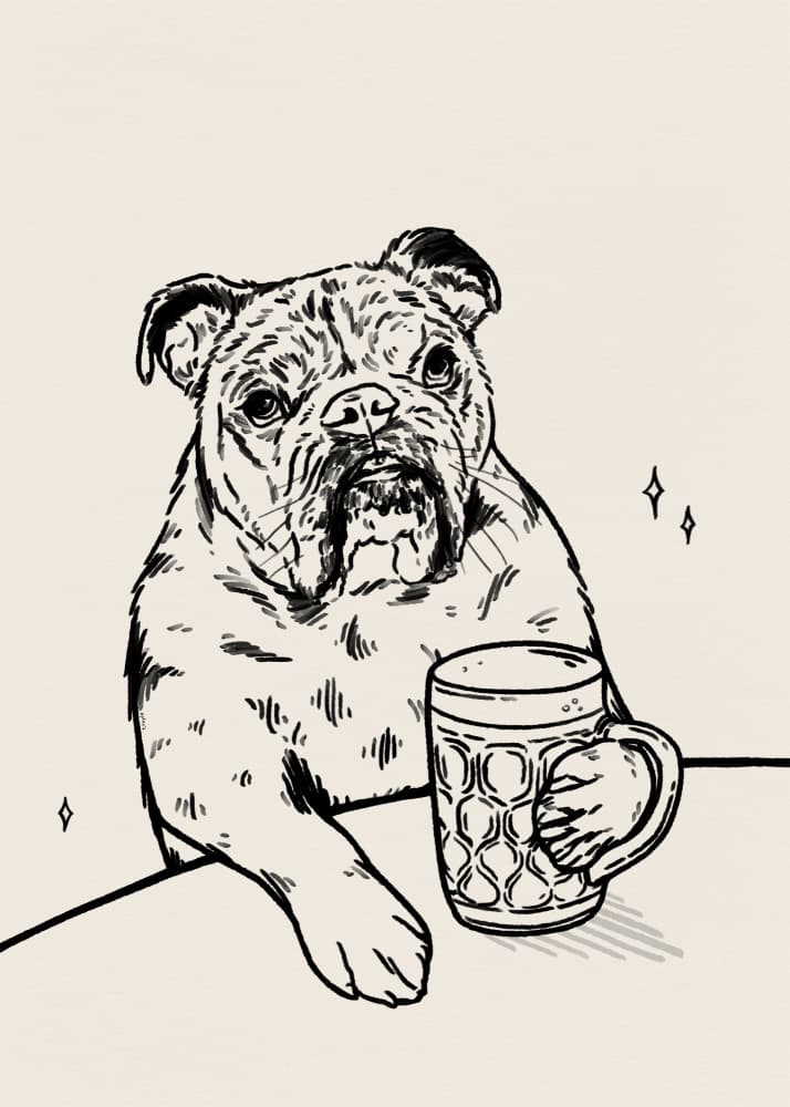 Bulldog At The Pub by Tara Royle — canvas wall art