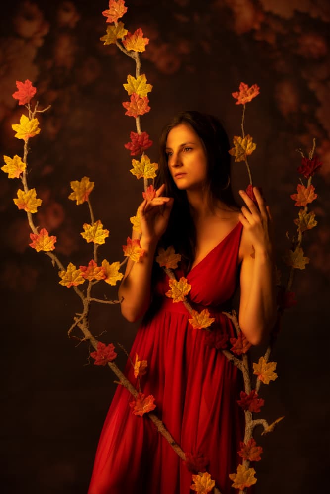 Autumn Woman in Red by Amnon Eichelberg — canvas wall art