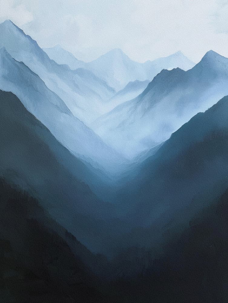 Misty Blue Mountains by Bilge Paksoylu — canvas wall art