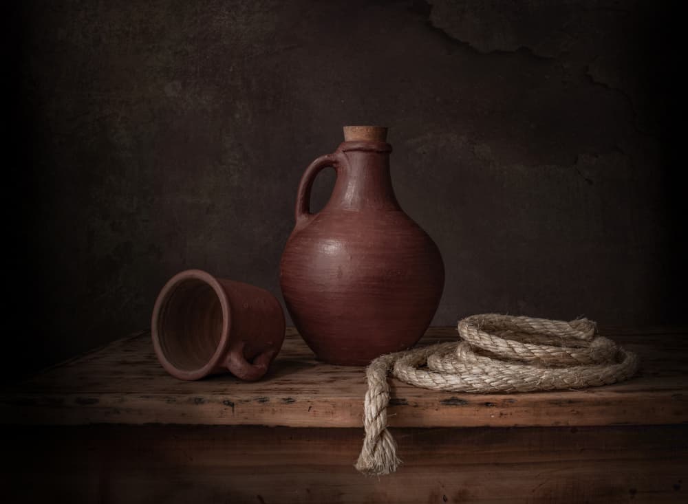 Clay Jug with Rope by Margareth Perfoncio — canvas wall art