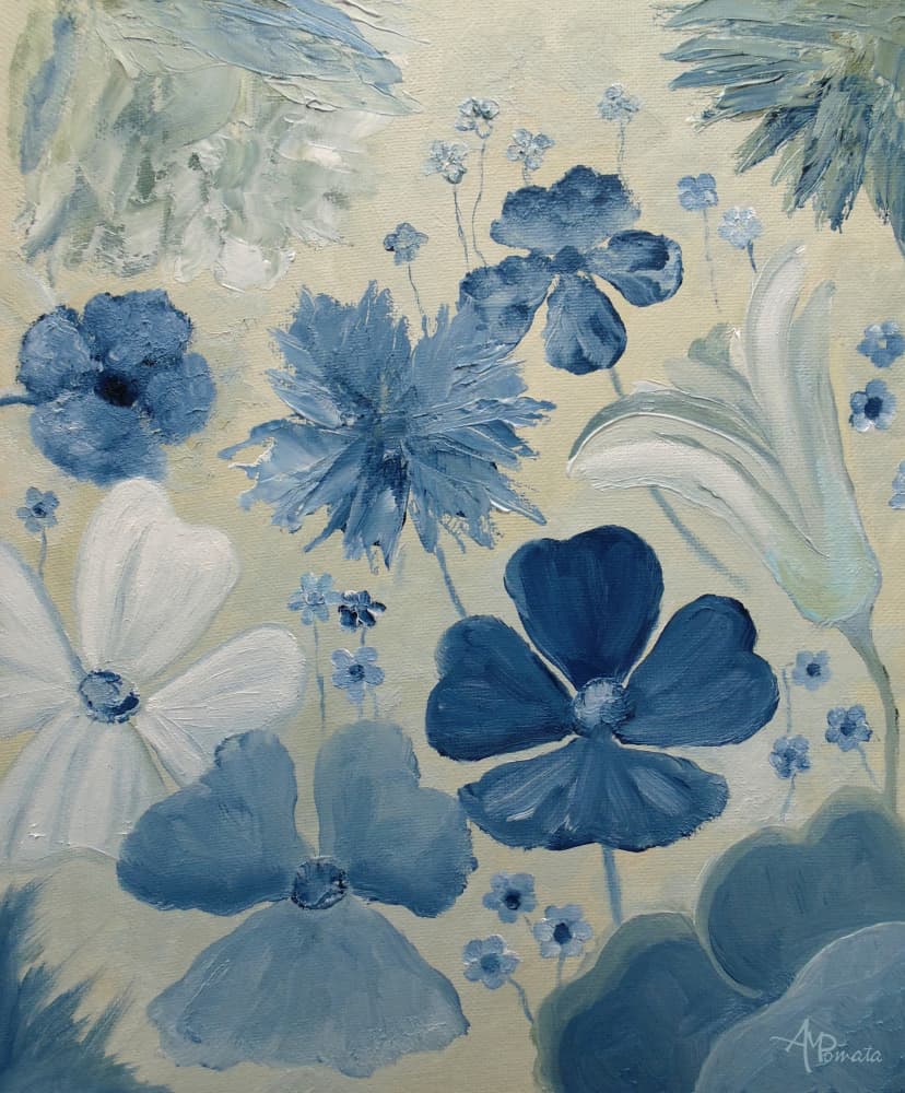 Soft Blue Garden Flowers by Angeles M. Pomata — canvas wall art