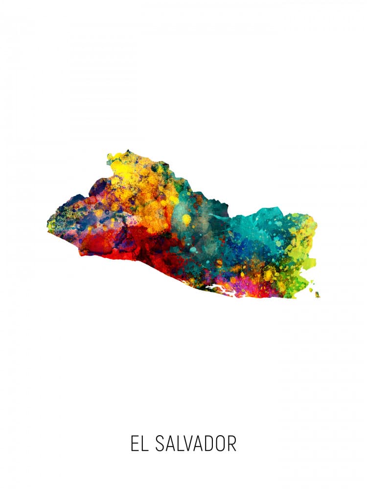 El Salvador Watercolor Map by Michael Tompsett — canvas wall art