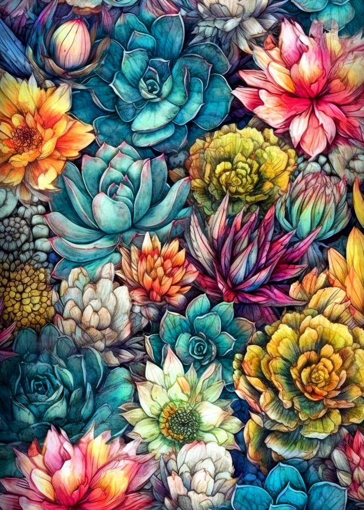 Colorful Succulent Garden by Justyna Jaszke — canvas wall art