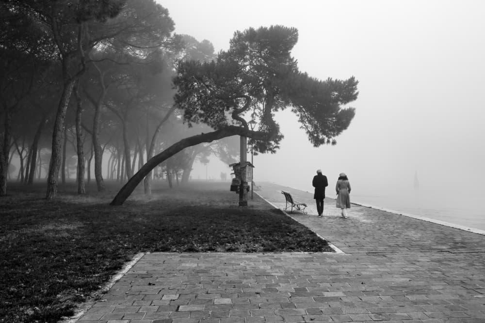 Couple Walking in Fog by Fiorenzo Rondi — canvas wall art